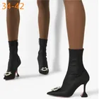 Женские ботильоны из эластичной лайкры, размеры 34-42 осенне-зимняя Удобная Офисная Женская обувь на треугольном каблуке сапоги-носки на высоком каблуке, размеры 34-42
