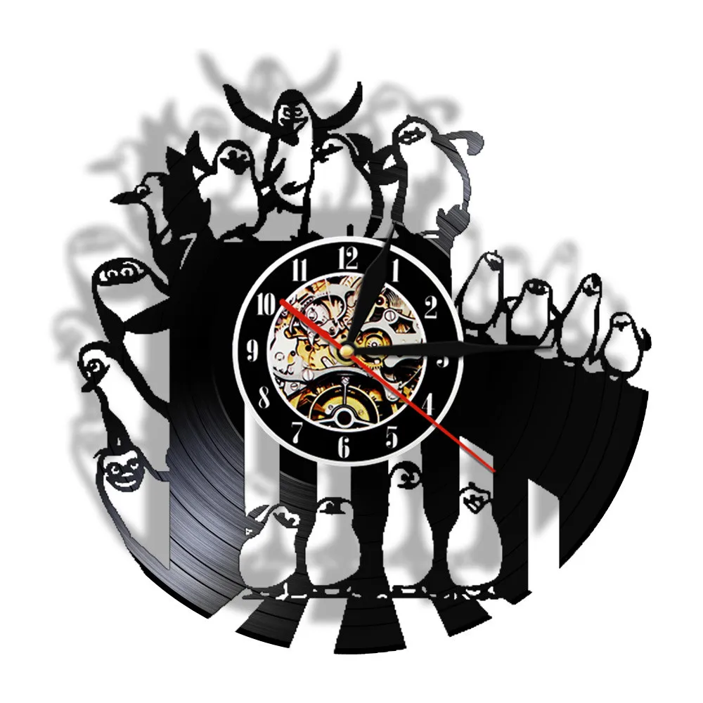 The Cartoon Penguines of Madagascar Vinyl Record Wall Clock Silent Movement Nursery Baby Bedroom Watch LED Lighting Wall Clock