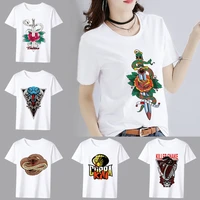 womens simple t shirt classic casual slim funny cobra pattern printed series top o neck ladies commuter comfortable youth top