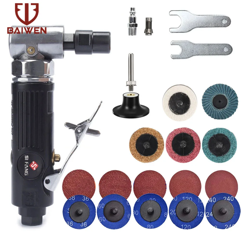 1/4'' Air Angle Die Grinder 90 Degree Pneumatic Grinding Polisher Mill Engraving Machine with 2inch Sanding Discs 20000RPM