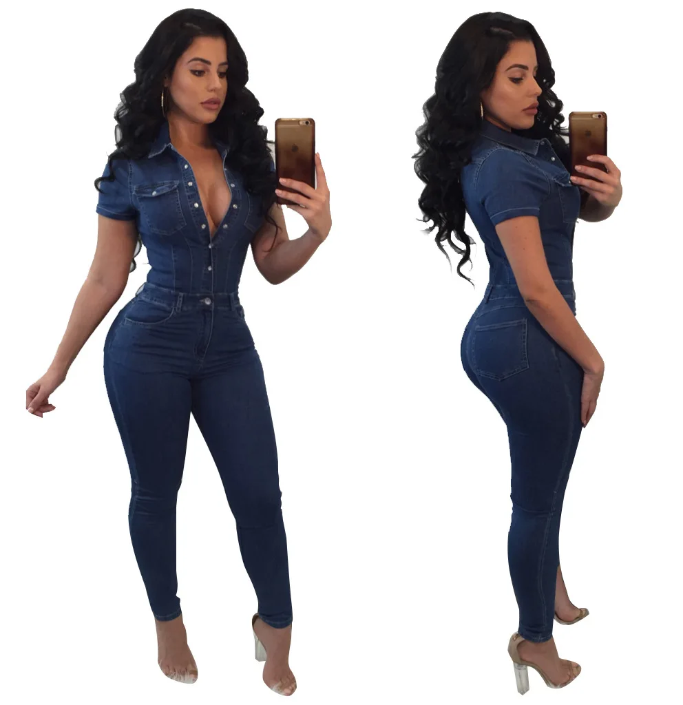 

Large size 2021 European and American fashion jeans women's slim casual Jumpsuit