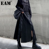 eam high waist black brief zipper spliced long split joint half body skirt women fashion tide new spring autumn 2021 1dd1712