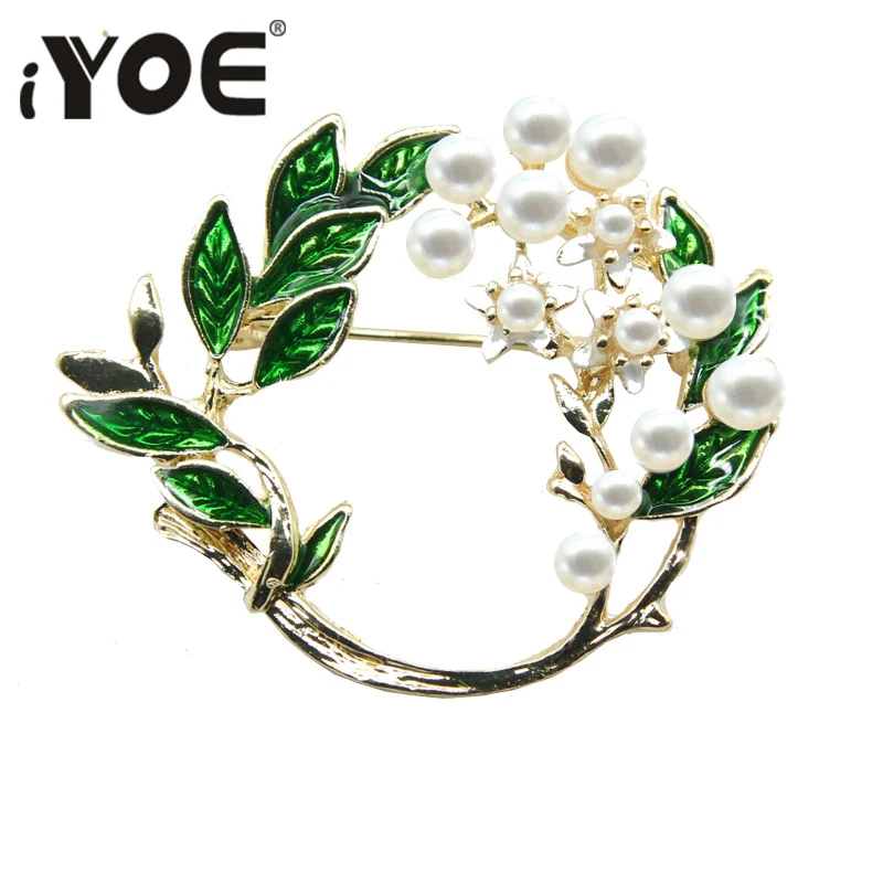 Женская Винтажная брошь IYOE зеленая в стиле ретро с искусственным жемчугом