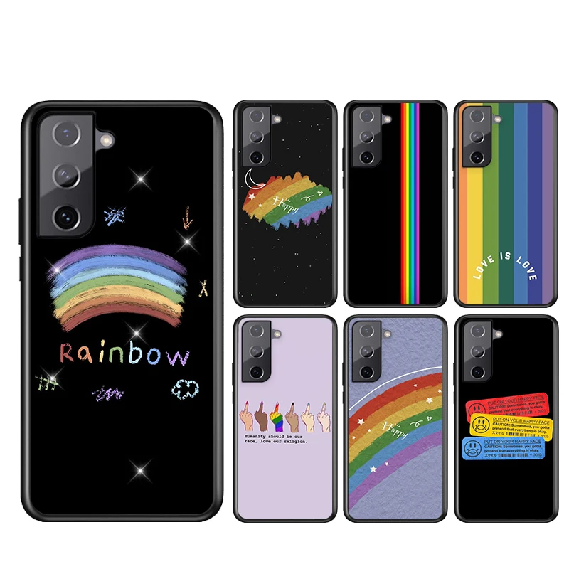 

Phone Case For Samsung S21 S20 FE S22 Ultra Pro Lite S10 5G S10E S9 S8 Plus Rainbow love is love happy Black Soft Cover