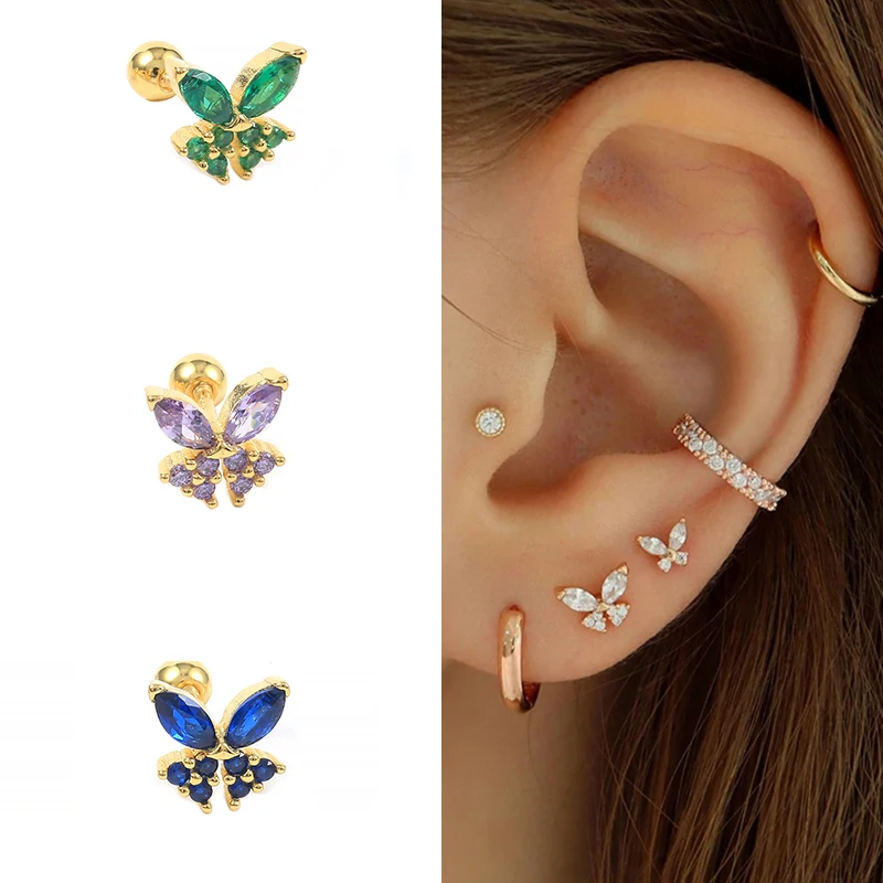 

Aide Stud Earrings for Women Butterfly Earring Female 925 Sterling Silver Earrings Spiral Ear Bone Buckle Piercing Fine Jewelry