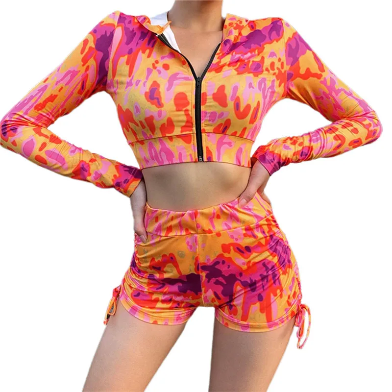 

2020 новый осенний спортивный костюм, комплект для женщин с длинным рукавом, с капюшоном, с галстуком-бабочкой, толстовка на молнии + шорты, ком...