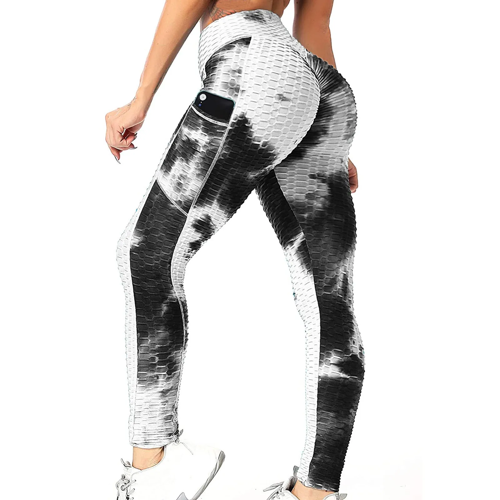 

Women's tie dyed pocket breathable hip lifting Yo-ga Pants Fitness Compression Tights Workout Running Trousers