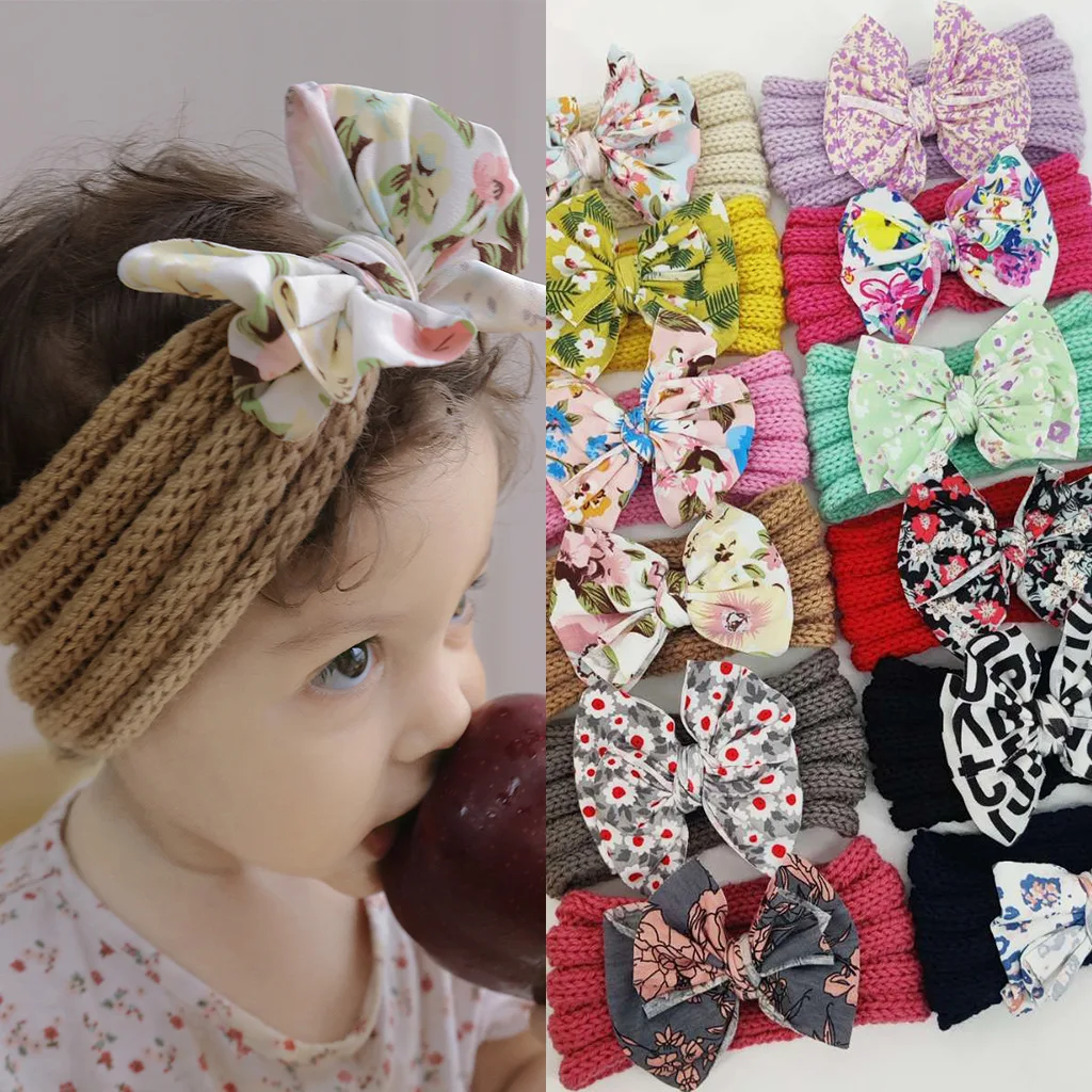 

Женская трикотажная повязка на голову с бантом и принтом