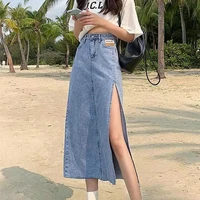 hem single slits zipper a line womens summer demin skirt large size streetwear casual skirts with high waist young style
