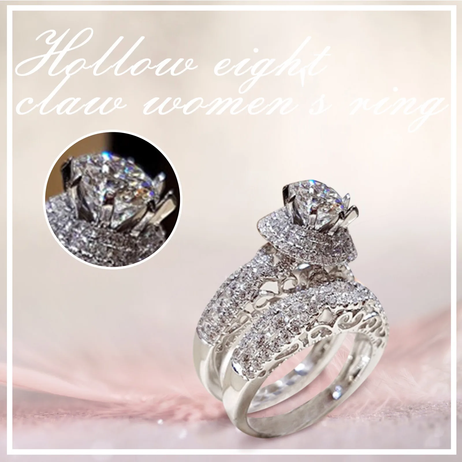 Кольцо обручальное Женское с имитацией бриллианта и инкрустированным цирконием