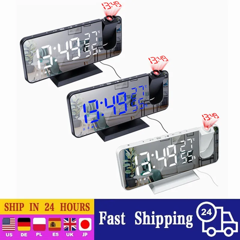 

LED Digital Alarm Clock Watch Table Electronic Desktop Clocks USB Wake Up FM Radio Time Projector Snooze Function 3 Color