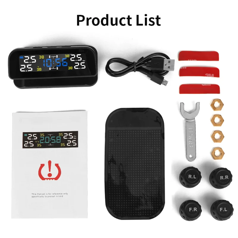 tpms wireless car alarm tire pressure monitoring system rotation display time warning solar power charge inside external sensors free global shipping