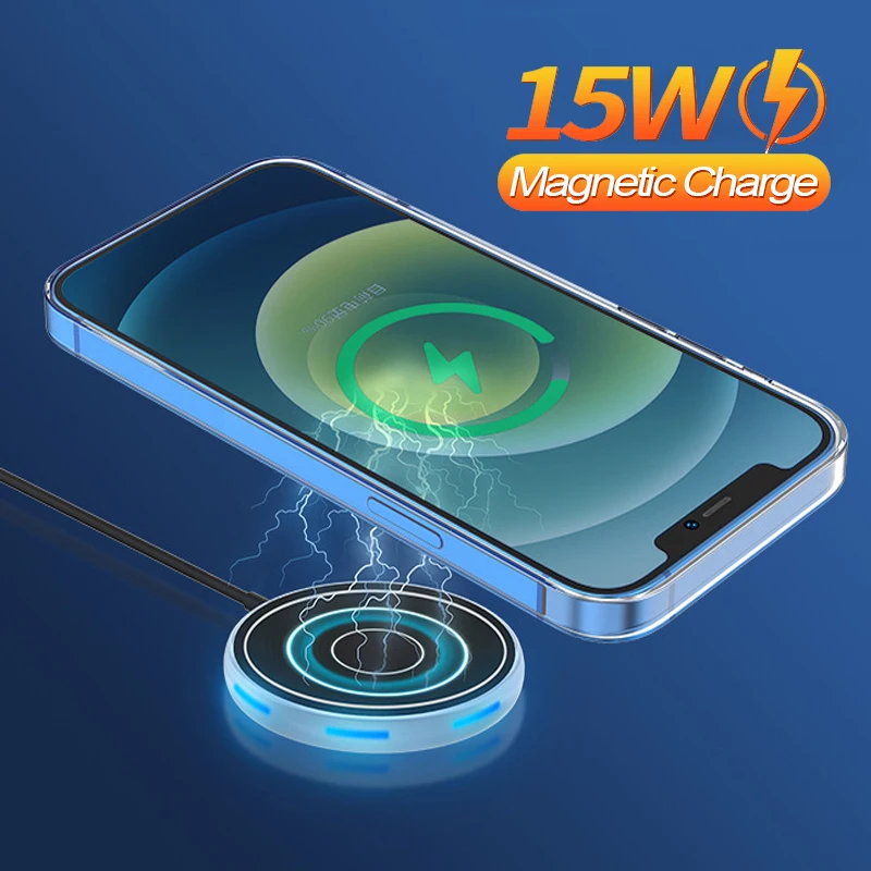 

Магнитная Беспроводная зарядная панель 15 Вт, автоматический индукционный зарядный адаптер Qi для смартфона, быстрая зарядка для iPhone 12 Pro Max 12 ...
