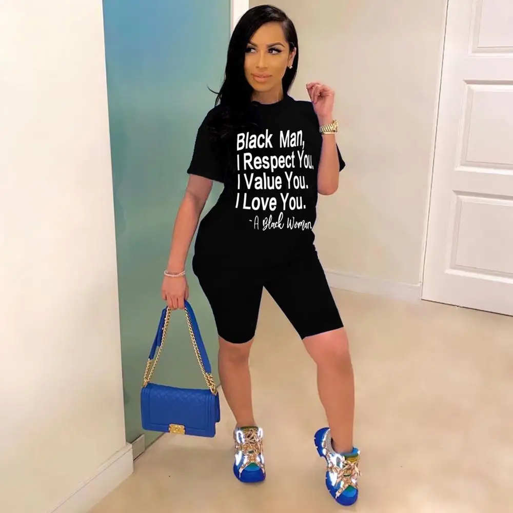 

2020 special design black round neck short sleeve monogram top and hot shorts 2 pieces set casual lady fashion women tracksuits