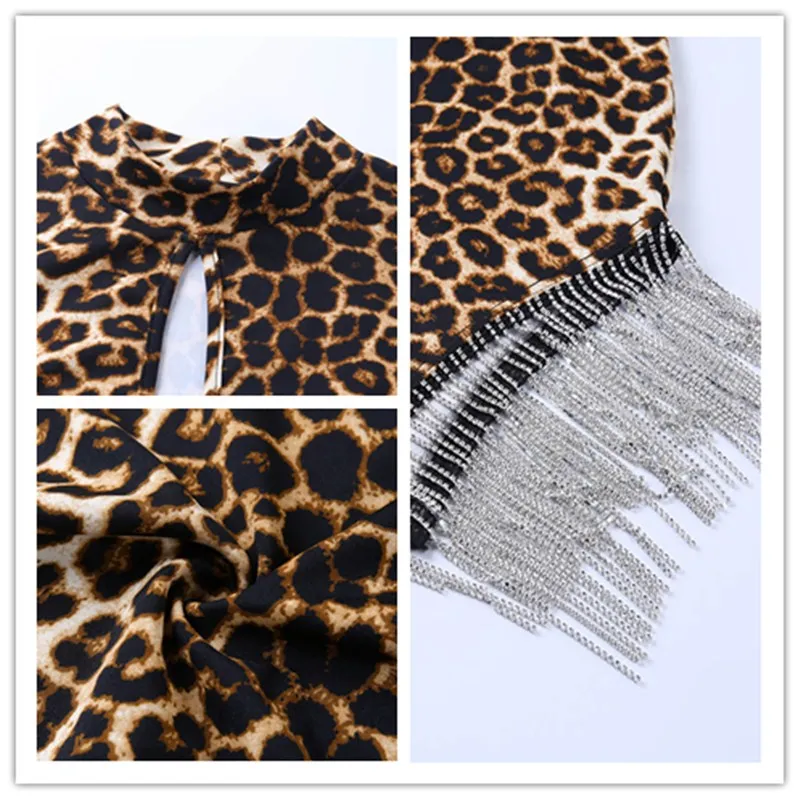 Сексуальное мини-платье с леопардовым принтом бриллиантовыми кисточками