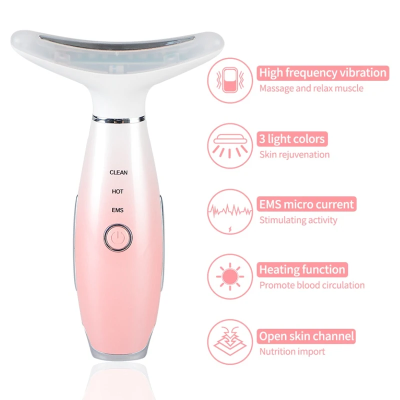 Устройство для ухода за кожей лица Neck Face Beauty Device 3 Colors LED Photon Therapy Heating Skin Tighten Reduce Double Chin Anti Wrinkle Remove Care Tools