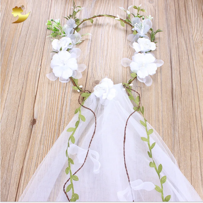 Ротанговая ткань ручной работы Белая Гирлянда морская Фата с венком Однослойная