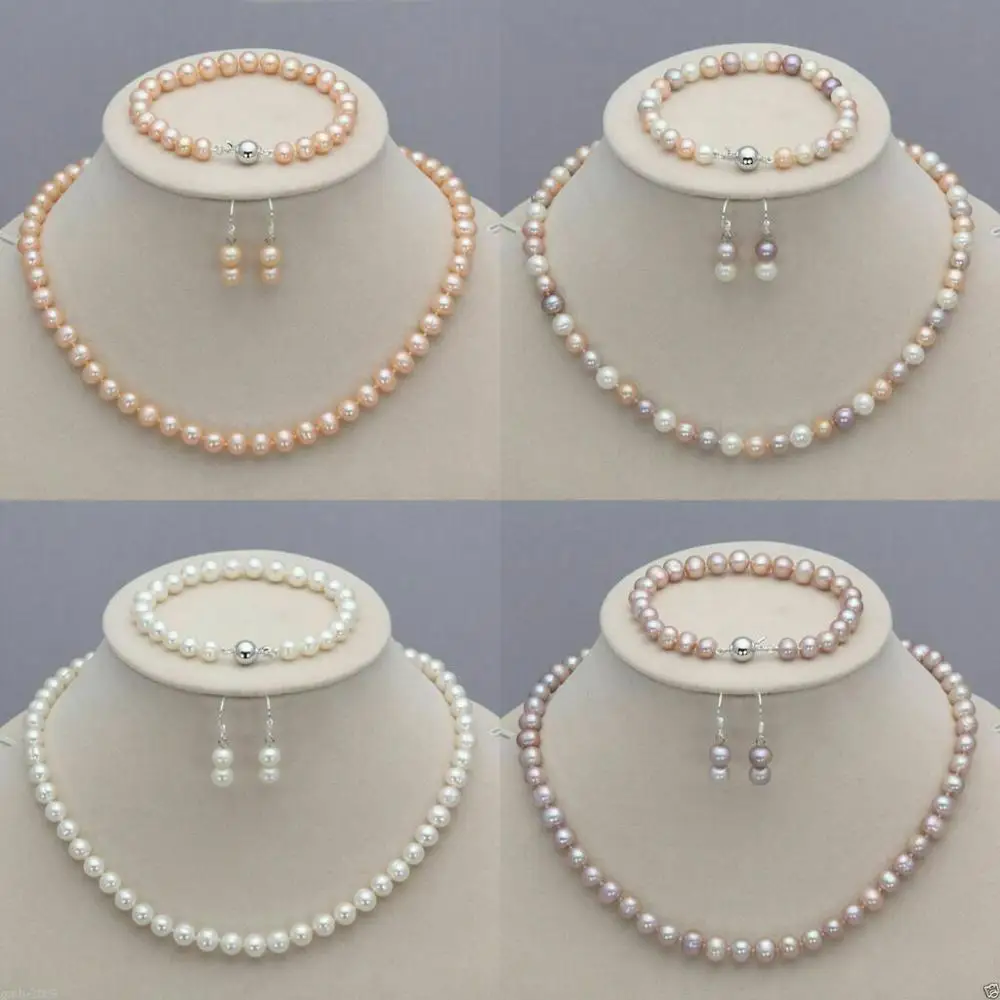 

Ожерелье, браслет и серьги из натурального пресноводного жемчуга, 7-8 мм