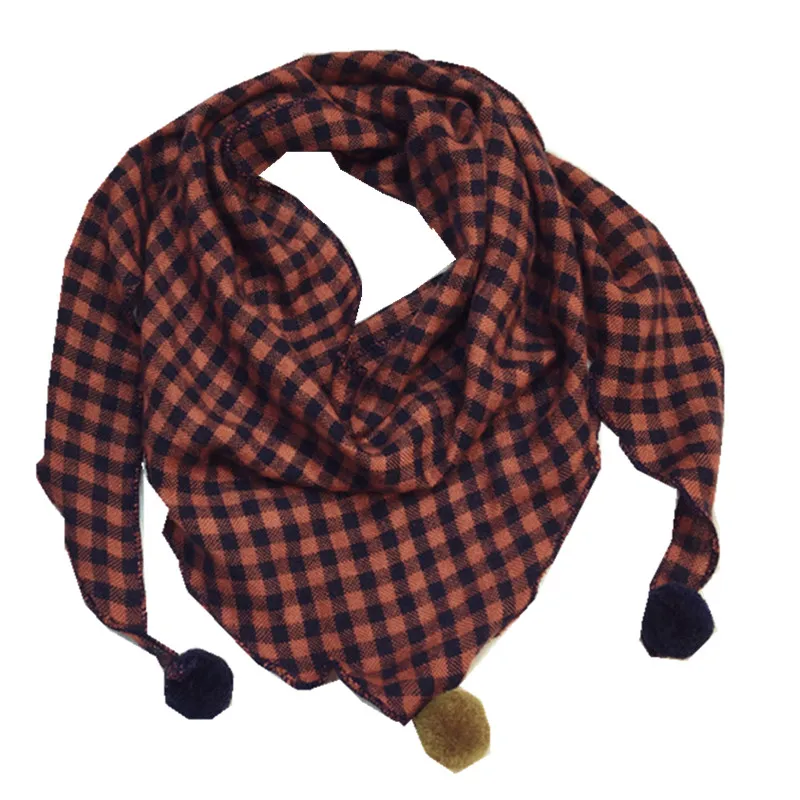 orange gray plaid Новинка года; сезон весна-осень; треугольные шарфы для мальчиков и девочек; хлопковый и льняной шарф для мальчиков и девочек; нагрудник малыша; детская одежда на шею; Детский шарф - Цвет: orange gray plaid
