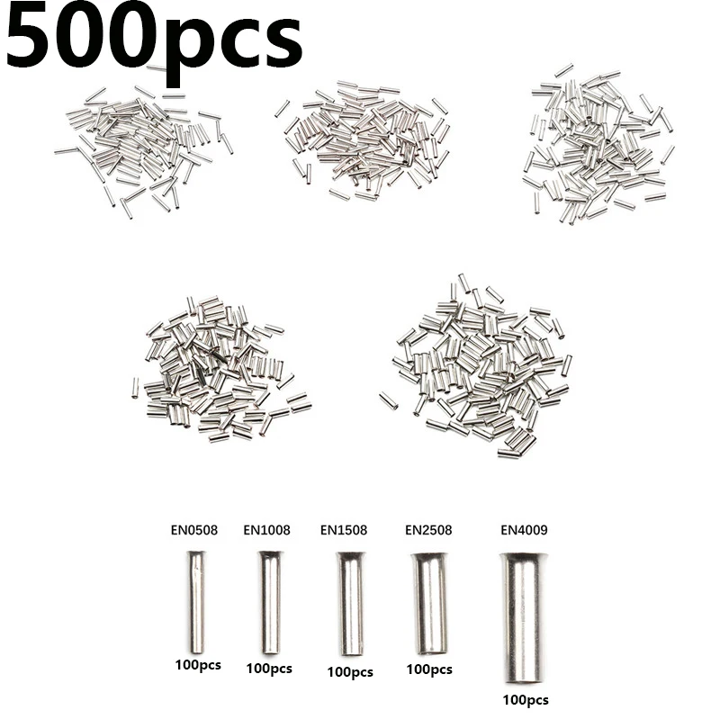

500Pcs Copper Crimp Terminals 12-22AWG Insulated Copper Tube-shaped Bare Terminals Set Cord Pin End Wire Connector EN0508 EN1008