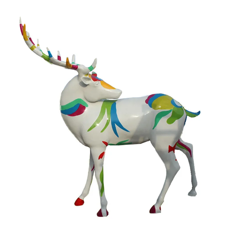 

Bestselling hot style selected painted cartoon resin process sika deer sculpture large outdoor creative ornaments