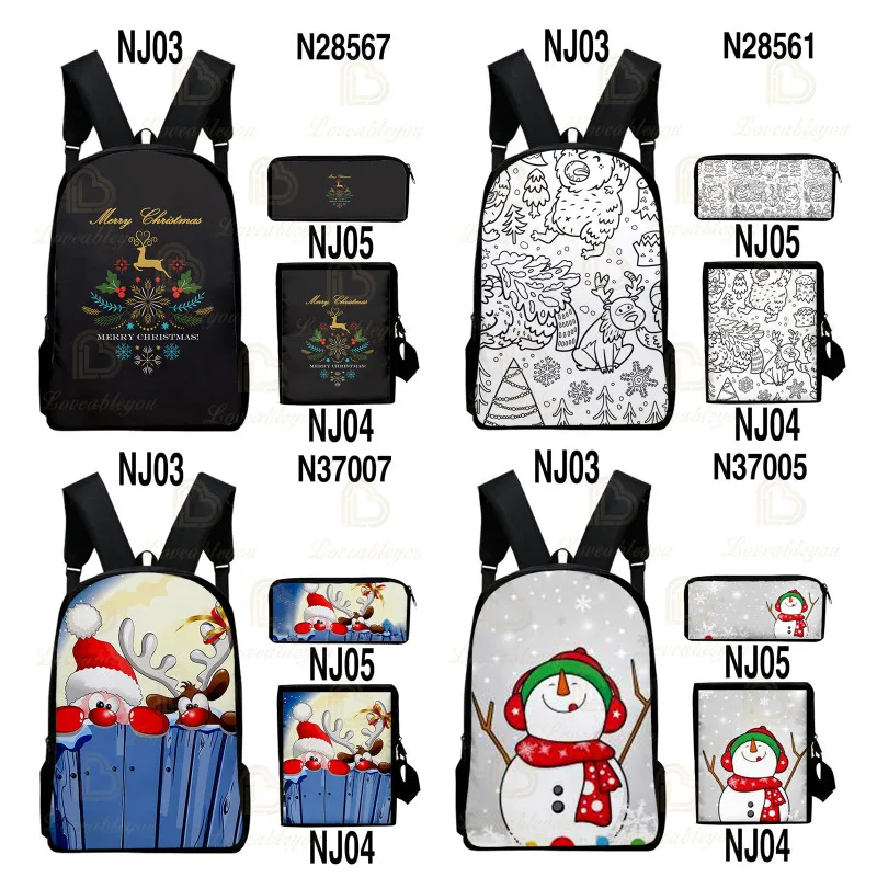Christmas School Bag Santa Claus Cute Large Travel Bags 3D Print Snowman Oxford Waterproof Christmas Tree Backpack Sets
