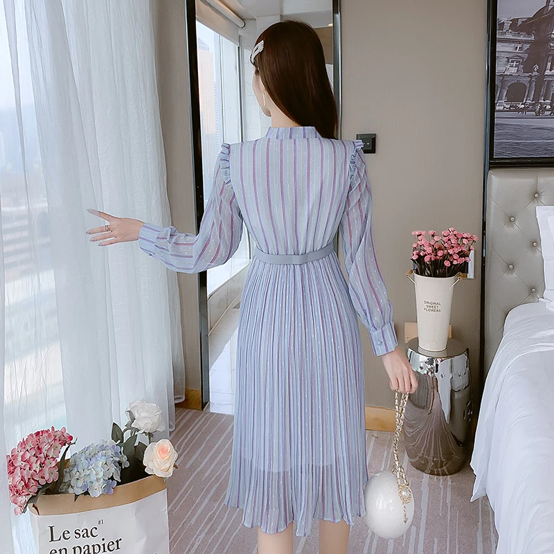 

COIGARSAM Full Sleeve Women dress New Spring Chiffon Dresses 9909