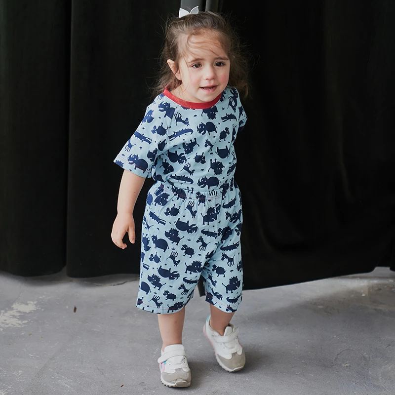 

Hollead Cartoon Animal Print Children Set 2Pcs T-Shirt+Shorts Casual Suit Girl Boy Casual Clothing Kids Pajamas Summer