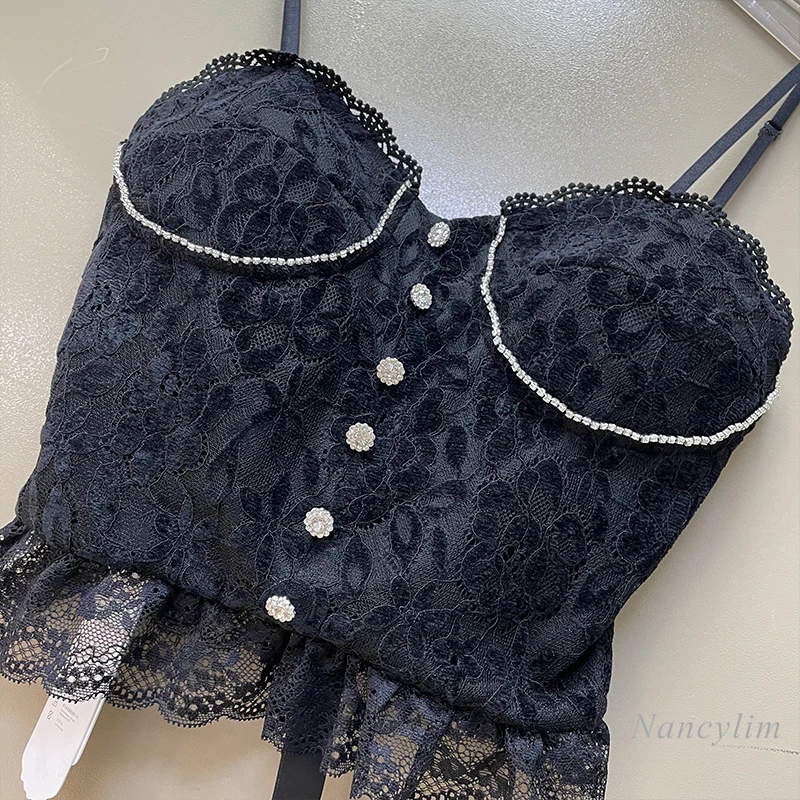 Lace Camisle Tank for Women Temperament Socialite Retro Skinny Slimming Bottoming Shirt Lady Spaghetti Straps Chest Wrap Vest