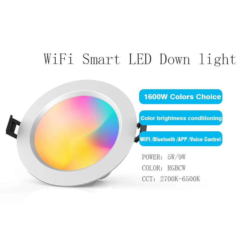 Светодиодный точечный светильник 9 Вт RGB + CW BLE Mesh WIFI Bluetooth или Zigbee|Прожекторы| |