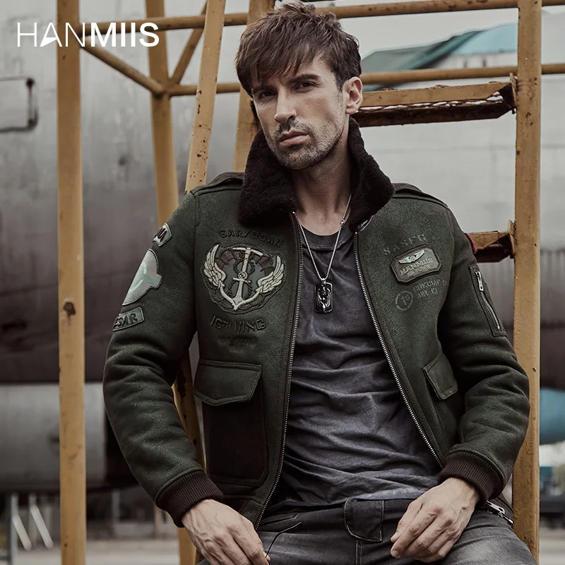 

Куртка-бомбер HANMIIS b6, кожаная куртка из овчины, мужская кожаная куртка с мехом, куртка-бомбер, Мужская одежда, мотоциклетная куртка, зима m