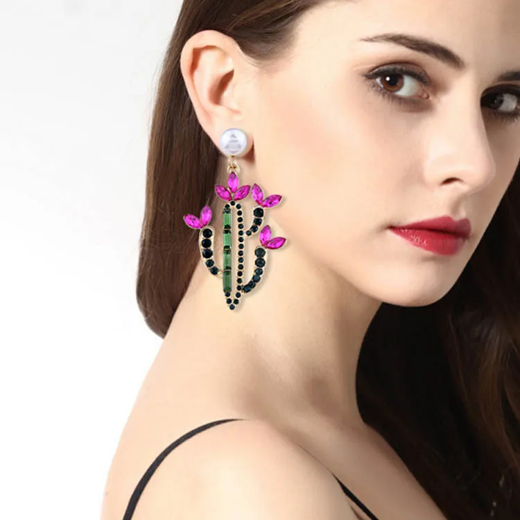 Женские серьги гвоздики в форме кактуса Винтажные из металла и смолы с