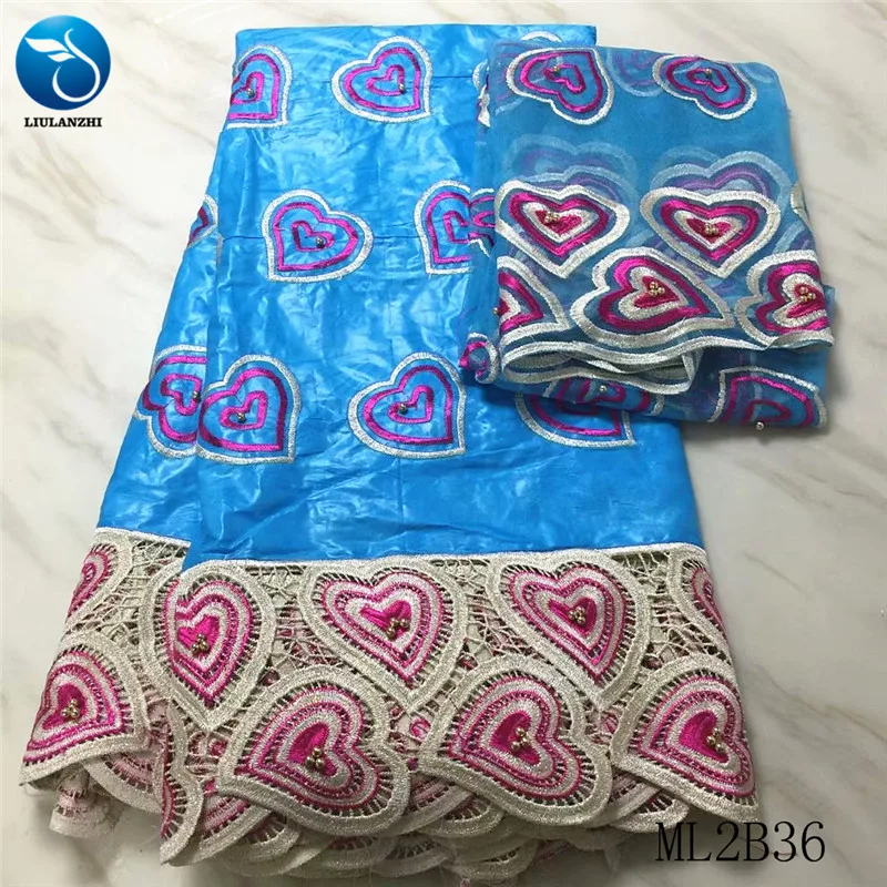 

LIULANZHI african lace fabrics New arrival embroidery bazin lace mix guipure lace with beads 5+2yards bazin riche fabric ML2B36