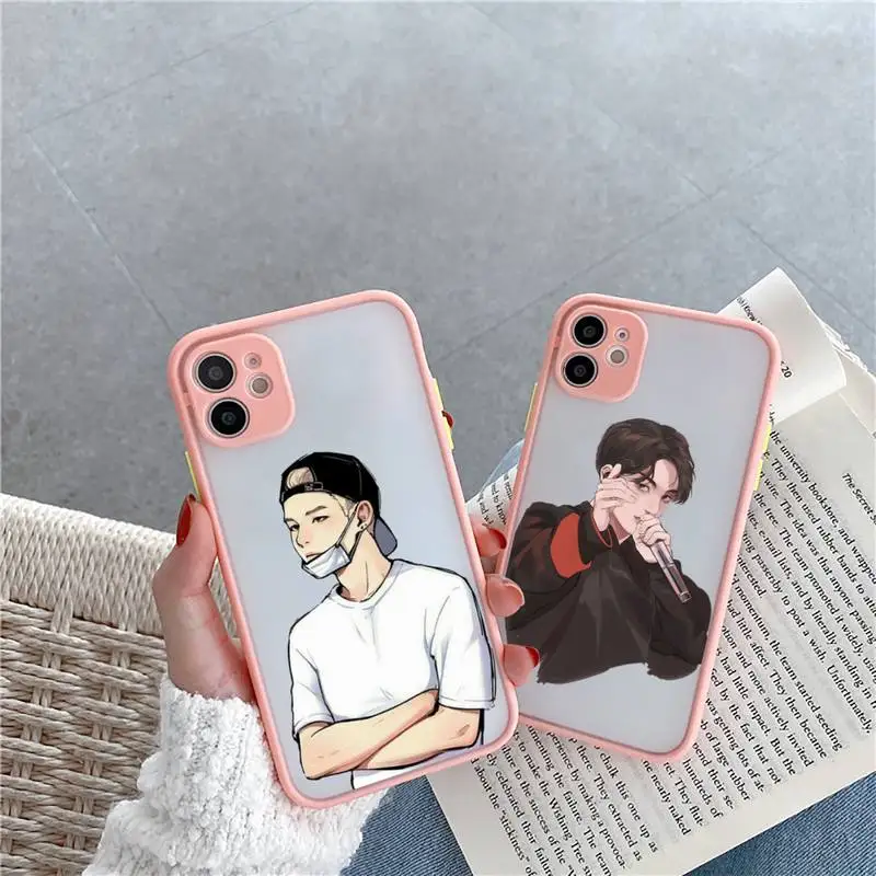 

Agust D Suga Cartoon cool comics Phone Case For iPhone 12 11 Mini Pro XR XS Max 7 8 Plus X Matte transparent Pink Back Cover