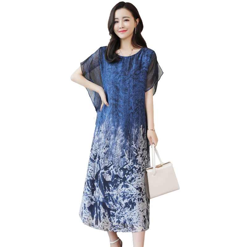 

New product recommendation blue print dress women 2020 new summer high-end lotus leaf sleeve temperament beach dress