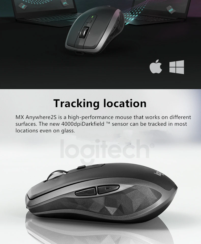 Logitech MX в любом месте 2S 2,4 ГГц Беспроводной Мышь 4000 Точек на дюйм Перезаряжаемые Bluetooth игровой мыши Двойное Подключение Мышь мульти-устройства Топ