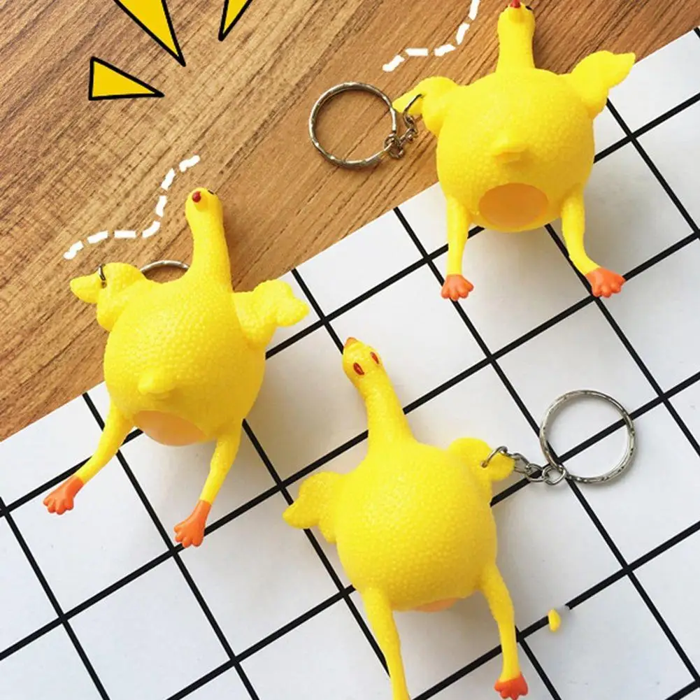 

Vent Tricky Toy Squeeze Chicken Laying Egg Relieve Stress Toys Keychain Ornaments Kids Halloween Toys