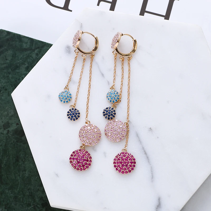 

VERY GIRL Hot Sell Fashion zircon round tassel earrings Women Antique Drop Earrings Gift 2019 Newest Designs Jewelry