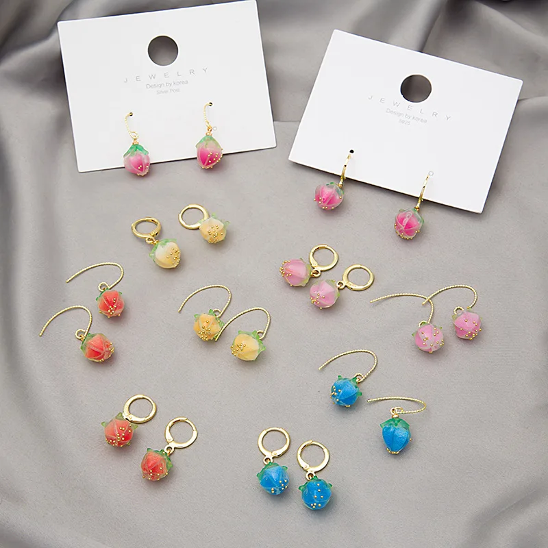 

1 Pair Peach Color Bud Earrings Korean Fashion Women Sweet Fresh Handmade Plastic Long Pendant Earring Jewelry Accessories Gift