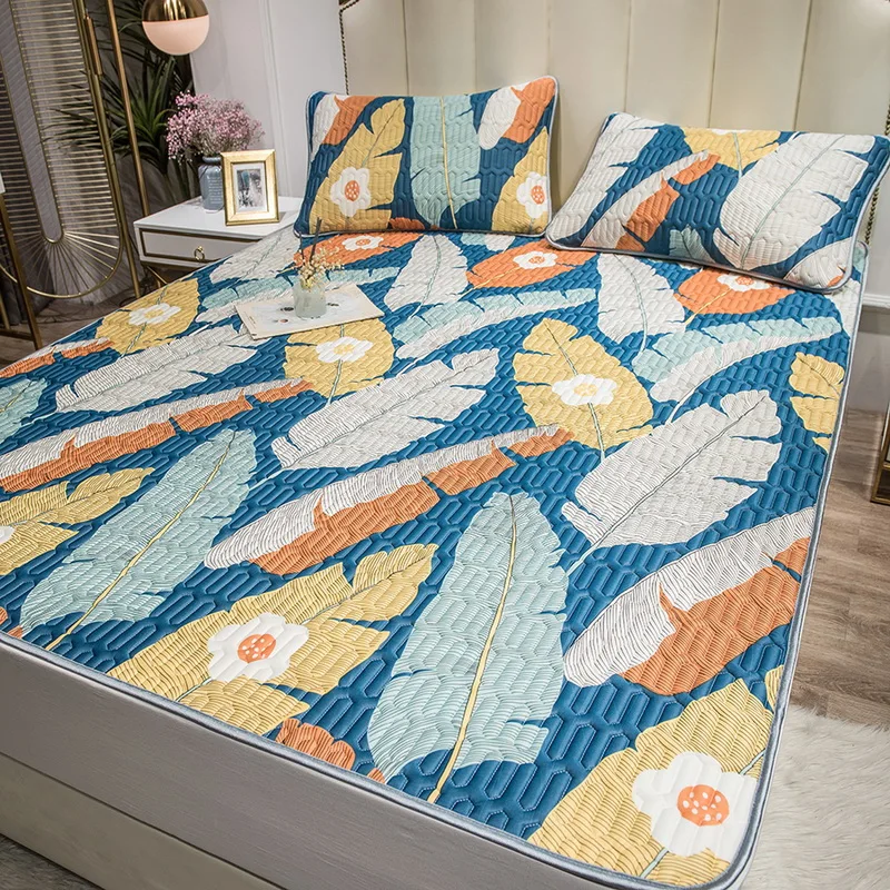 

Color Cool Latex Bed Mat for Summer Soft Washable Quilting Sleeping Mat with Pillowcase Home Anti-slip Bed Protection Pad