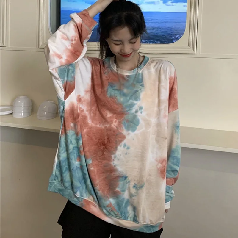 

Casual Loose T Shirt Women Tie Dye Print Long Sleeve T Shirts Women's Clothing Tops