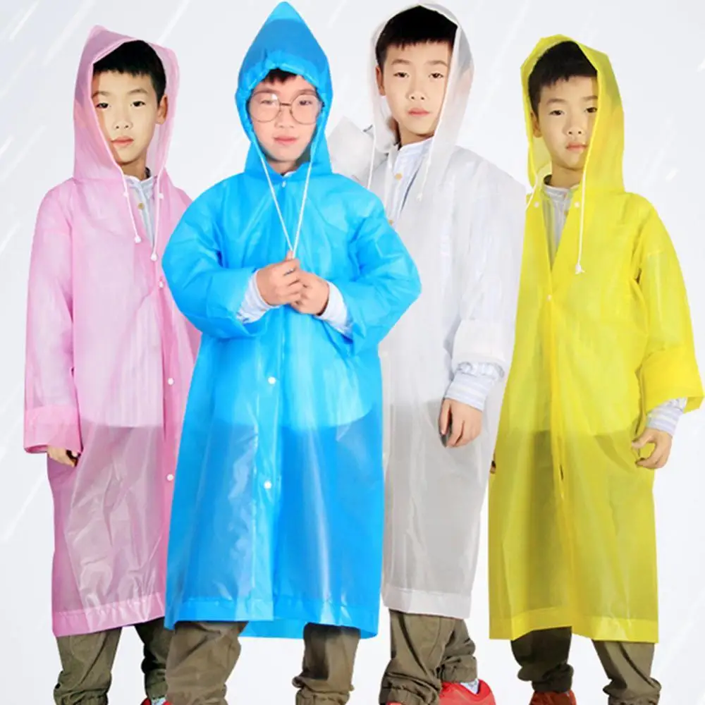 

Kids Rain Coat Student Disposable Portable Waterproof Drawstring Hooded Buttons Raincoat Poncho Children Girl Boy Rain Jacket