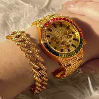 women men bling rhinestone watch with bracelet luxury colored crystal round quartz wristwatch watches female relogio feminino