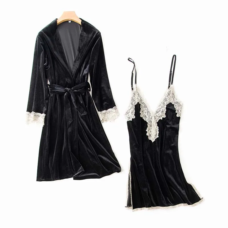 2019 женский роскошный зимний комплект для сна бархатный халат комплекты одежды