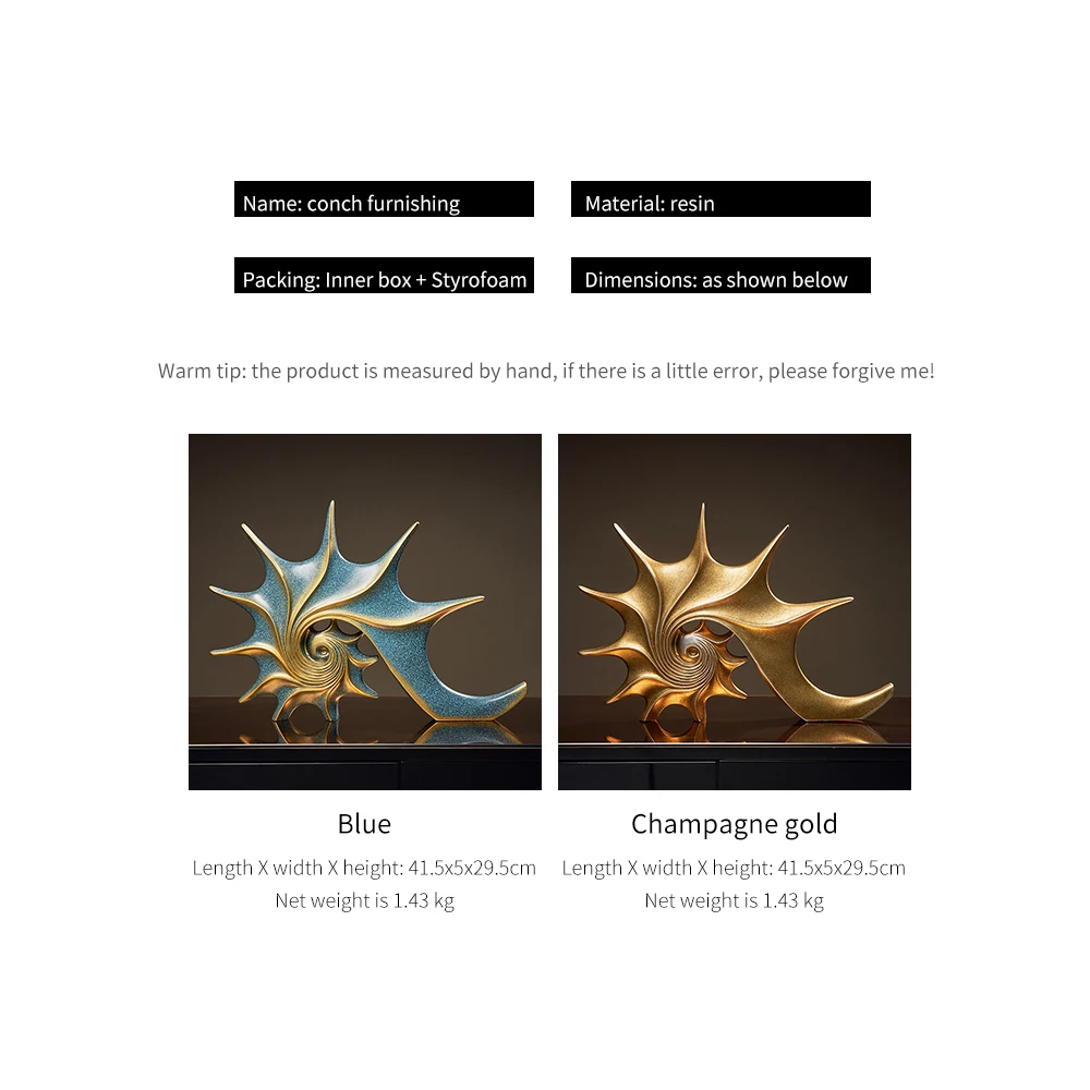 

European Retro Conch Figurine Resin Luxury Living Room Decoration Ornaments Modern Porch Wine Cabinet Crafts Wedding Gift