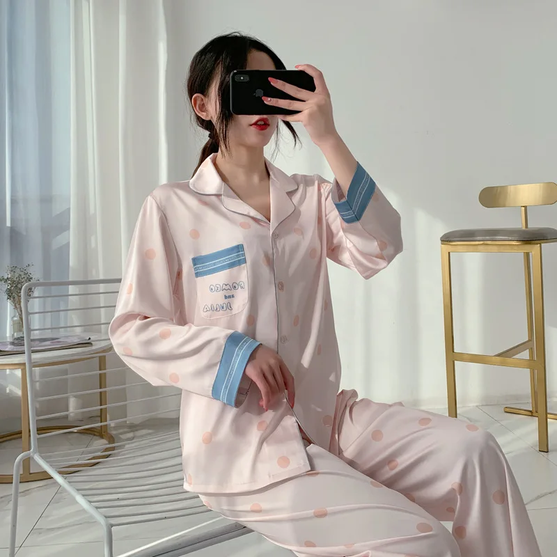 Long Sleeve Pajamas Autumn Trousers Suit Fashion Pyjama Set Large Size Nightwear Home Service House Nightdress Costume Outfit