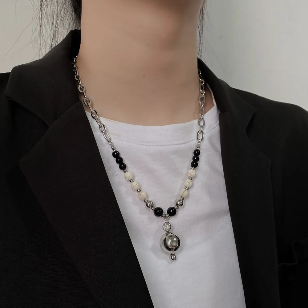 

Cosysail Ins Big Round ball Pendant Necklace for Female Men Hip hop Jewelry Titanium steel Chain Sweater Necklace Jewelry Gift