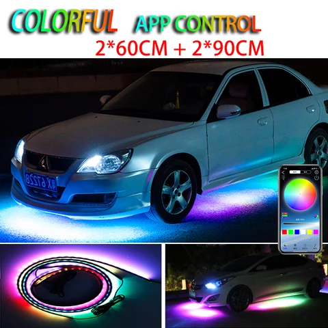 Автомобильная светильник вая лента, управление через приложение, текущий цвет, RGB, музыка, атмосфера, светодиодный Светодиодная лампа ниже 120 150, подсветка труб, система нижнего белья, неоновые лампы