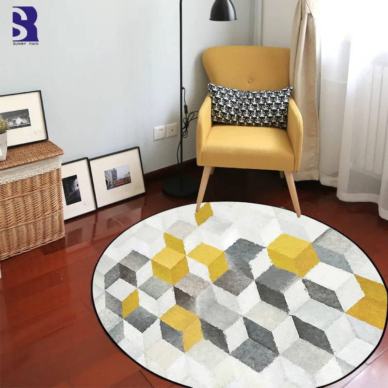 

SunnyRain 1-piece Printed Geometric Area Rug for Bedroom Kids Room Rugs Round Rugs for Living Room