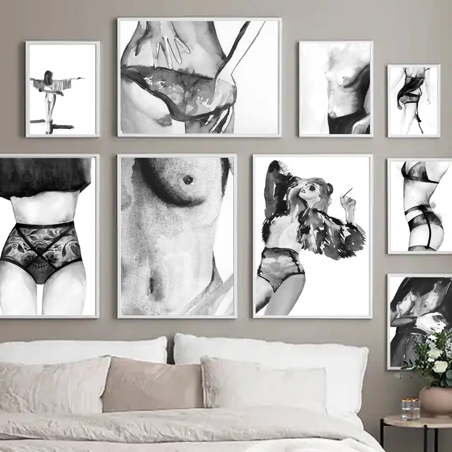 

Wall Art Print Canvas Painting Naked Woman Paris Fashion Sexy Girl Watercolour Nordic Poster Decoration Pictures For Living Room